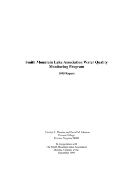 Smith Mountain Lake Association Water Quality Monitoring Program