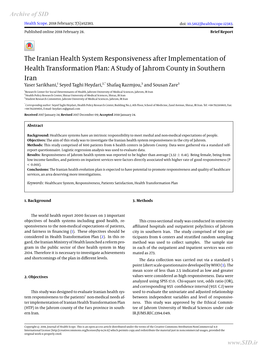 The Iranian Health System Responsiveness After Implementation of Health Transformation Plan: a Study of Jahrom County in Souther