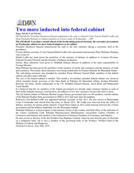 Two More Inducted Into Federal Cabinet