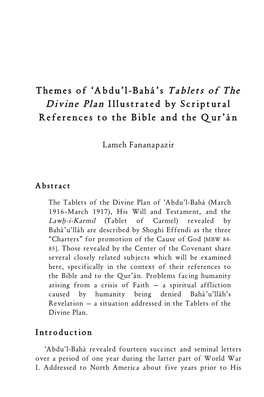 Themes of 'Abdu'l-Bahá's Tablets of the Divine Plan Illustrated By