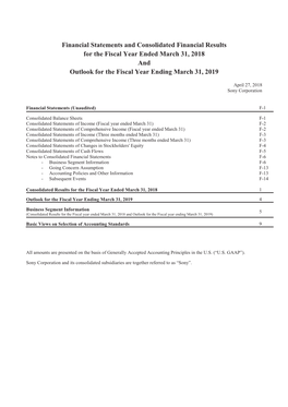 Consolidated Financial Results for the Fiscal Year Ended March 31, 2018 and Outlook for the Fiscal Year Ending March 31, 2019