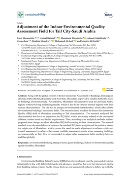 Adjustment of the Indoor Environmental Quality Assessment Field for Taif City-Saudi Arabia