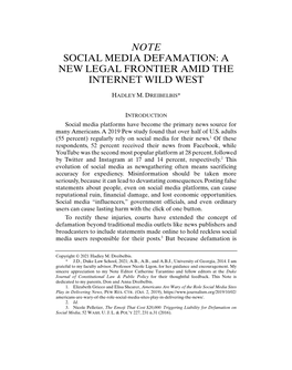 Note Social Media Defamation: a New Legal Frontier Amid the Internet Wild West