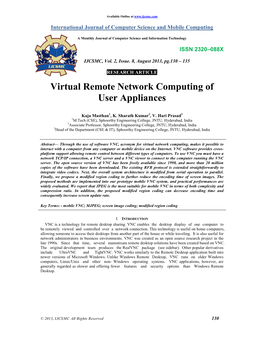 Virtual Remote Network Computing of User Appliances