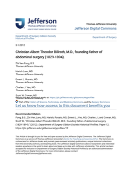 Christian Albert Theodor Billroth, MD, Founding Father of Abdominal Surgery