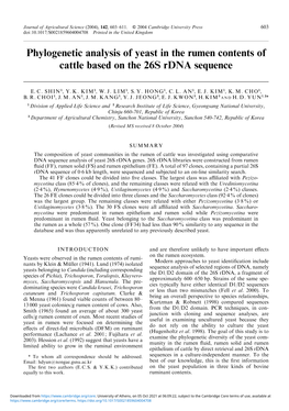 Phylogenetic Analysis of Yeast in the Rumen Contents of Cattle Based on the 26S Rdna Sequence