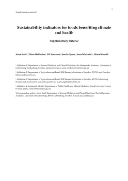 Sustainability Indicators for Foods Benefiting Climate and Health