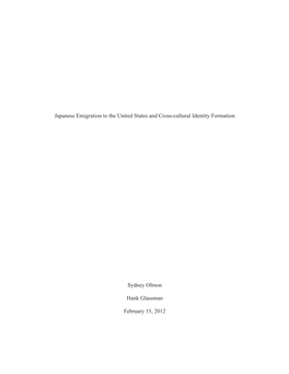 Japanese Emigration to the United States and Cross-Cultural Identity Formation