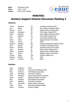 Sanitary Support Meeting 2 Minutes