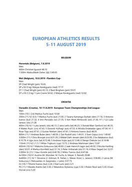 European Athletics Results 5-11 August 2019
