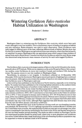 Wintering Gyrfalcon Falco Rusticolus Habitat Utilization in Washington