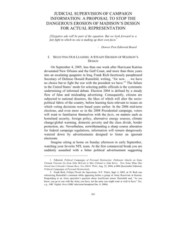 Judicial Supervision of Campaign Information: a Proposal to Stop the Dangerous Erosion of Madison’S Design for Actual Representation