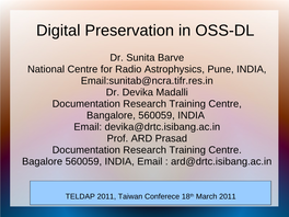 Digital Preservation in OSS-DL