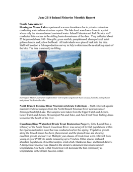 June 2016 Inland Fisheries Monthly Report