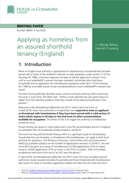 Applying As Homeless from an Assured Shorthold Tenancy (England)