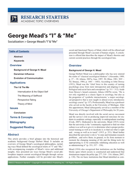 George Mead's “I” & “Me”