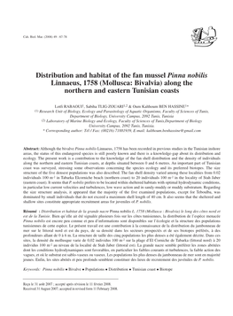 Distribution and Habitat of the Fan Mussel Pinna Nobilis Linnaeus, 1758 (Mollusca: Bivalvia) Along the Northern and Eastern Tunisian Coasts