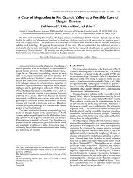 A Case of Megacolon in Rio Grande Valley As a Possible Case of Chagas Disease Karl Reinhard/+, T Michael Fink*, Jack Skiles**