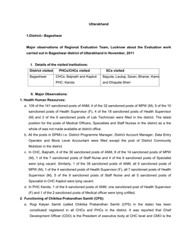 Uttarakhand 1.District:- Bageshwar Major Observations of Regional