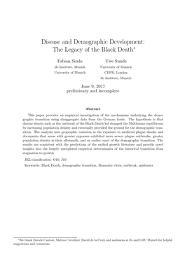 Disease and Demographic Development: the Legacy of the Black Death∗