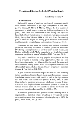 Transitions Effect on Basketball Matches Results