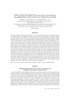 POPULATION DYNAMICS of Cosmoclopius Nigroannulatus Stal (HEMIPTERA, REDUVIIDAE) in TOBACCO CULTURE