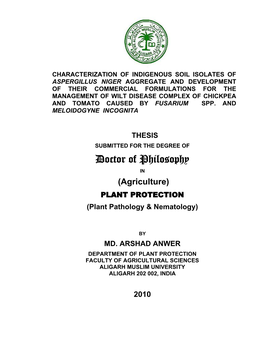 Doctor of Philosophy in (Agriculture) PLANT PROTECTION (Plant Pathology & Nematology)