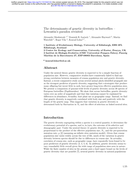 The Determinants of Genetic Diversity in Butterflies – Lewontin’S Paradox Revisited