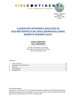 Landscape Dynamics Analysis in Iași Metropolitan Area (Romania) Using Remote Sensing Data