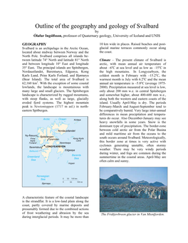 Outline of the Geography and Geology of Svalbard by Ólafur Ingólfsson, Professor of Quaternary Geology, University of Iceland and UNIS