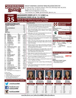 MISSISSIPPI STATE (27-7, 11-5 SEC) Vs