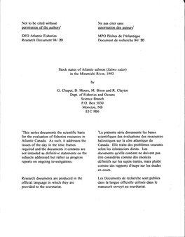 Stock Status of Atlantic Salmonin the Miramichi River, 1993