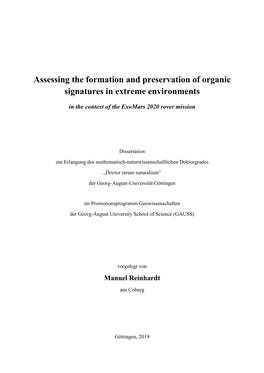 Assessing the Formation and Preservation of Organic Signatures in Extreme Environments