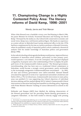 11. Championing Change in a Highly Contested Policy Area: the Literacy Reforms of David Kemp, 1996–2001