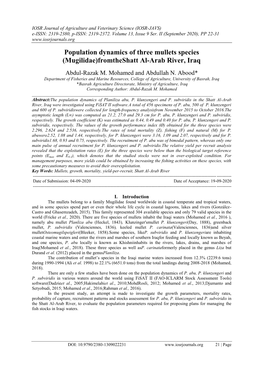 Population Dynamics of Three Mullets Species (Mugilidae)Fromtheshatt Al-Arab River, Iraq