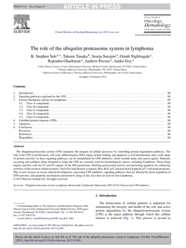 The Role of the Ubiquitin Proteasome System in Lymphoma