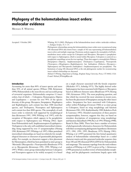 Phylogeny of the Holometabolous Insect Orders: Molecular Evidence