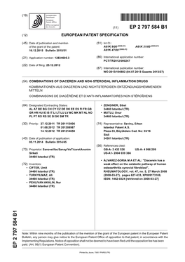 Combinations of Diacerein and Non-Steroidal Inflammation Drugs