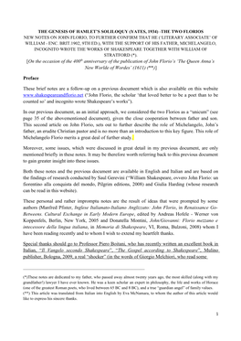 On the Occasion of the 400Th Anniversary of the Publication of John Florio’S ‘The Queen Anna’S New Worlde of Wordes’ (1611) (**)]