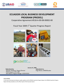 PRODEL) Cooperative Agreement #518-A-00-08-00002-00