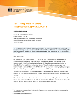 Rail Transportation Safety Investigation Report R20D0013