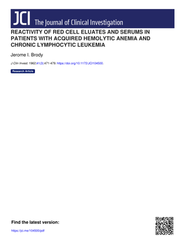 Reactivity of Red Cell Eluates and Serums in Patients with Acquired Hemolytic Anemia and Chronic Lymphocytic Leukemia