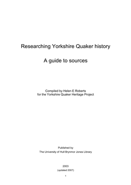 Researching Yorkshire Quaker History