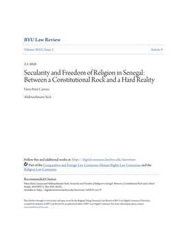 Secularity and Freedom of Religion in Senegal: Between a Constitutional Rock and a Hard Reality Fatou Kiné Camara