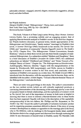 Margaret Drabble's Female "Bildungsromane": Theory, Genre, and Gender New York: Peter Lang, 1995
