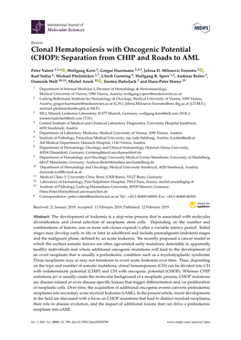 Clonal Hematopoiesis with Oncogenic Potential (CHOP): Separation from CHIP and Roads to AML