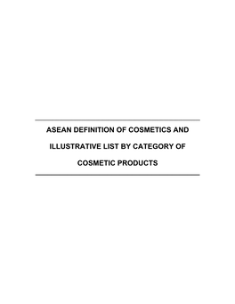 Asean Definition of Cosmetics and Illustrative List by Category Of