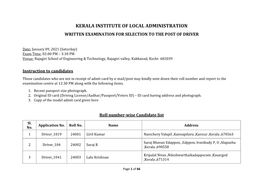 Kerala Institute of Local Administration Written Examination for Selection to the Post of Driver