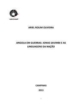Ariel Rolim Oliveira Angola Em Guerras: Jonas Savimbi E As