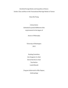 Gender, Class and Race in the Transnational Marriage Market in Taiwan